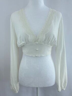 Zara boho cream lace crop lightweight blouse - XS